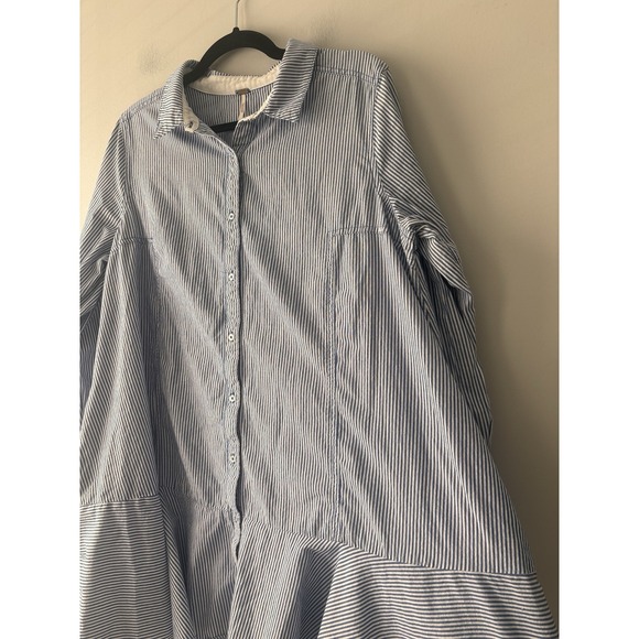 Free People All For You Striped Shirt Dress Blue Size Large Tunic Preppy Cotton - Picture 8 of 11